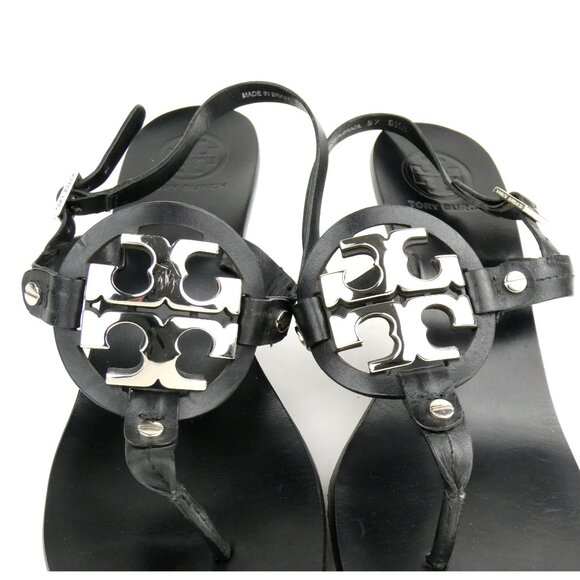 Tory Burch Black Leather Sandals Heels Size 8.5M - Picture 9 of 13